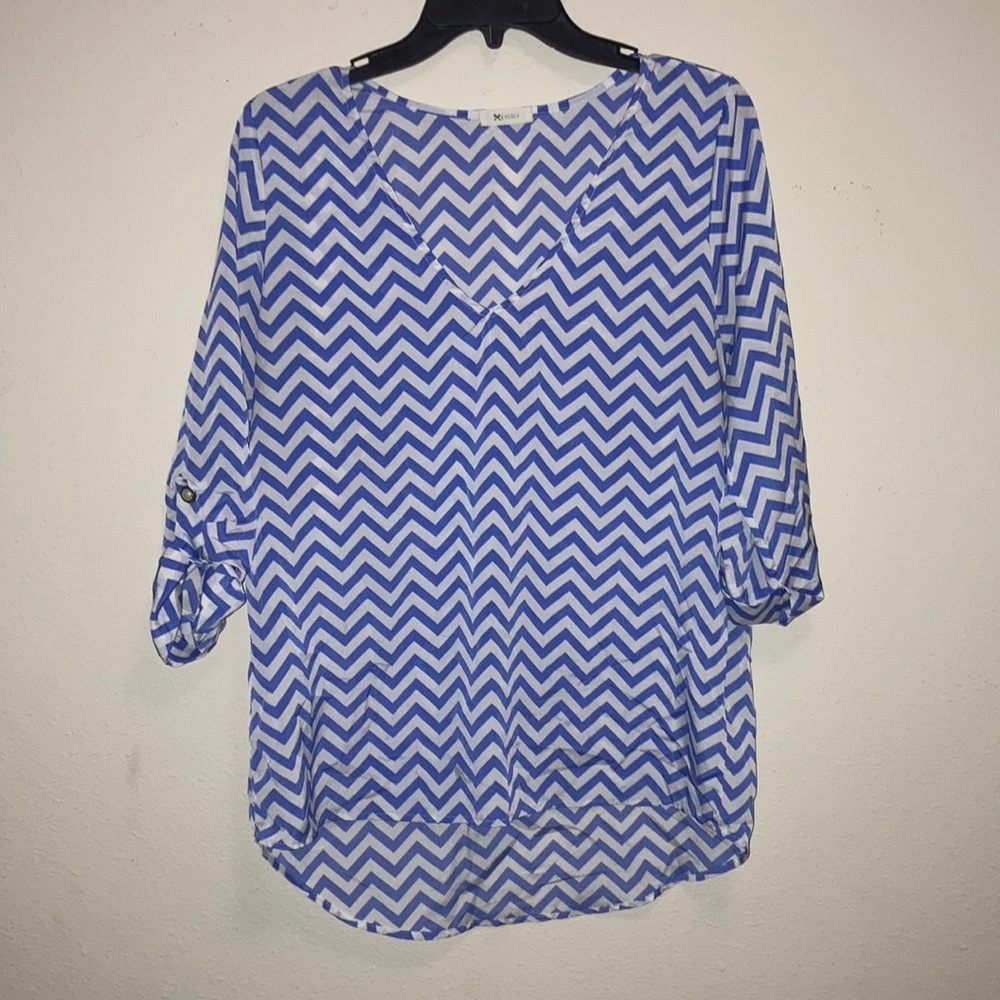 Blue and white chevron hi-lo tunic